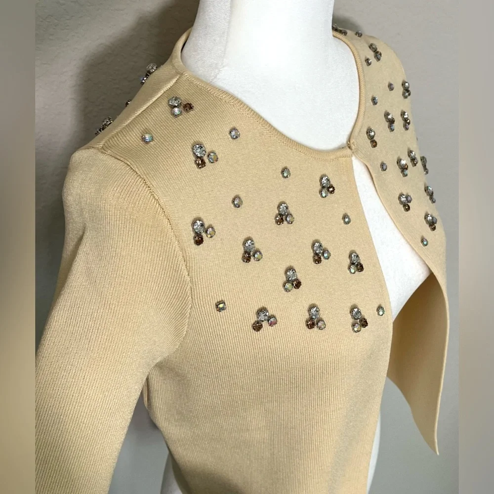 Zara Short Sleeve Rhinestone Embellished Minimalist Cardigan Sweater Size S